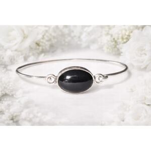 Sterling Silver Onyx Bracelet Stamped OTC MX Minimalist Bracelet 7.5 inches
